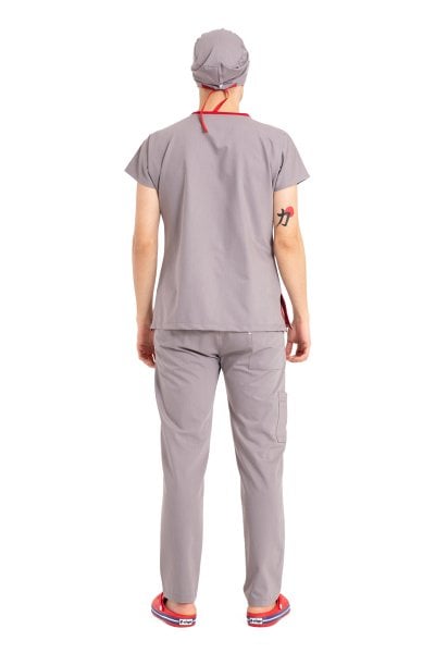 Dr Elastik Scrubs Likralı Pamuklu Erkek Gri