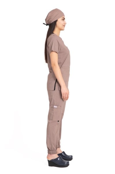 Dr Jogger Scrubs Likralı Koton Kumaş Kadın Toprak