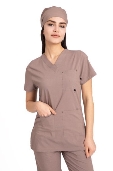 Dr Jogger Scrubs Likralı Koton Kumaş Kadın Toprak
