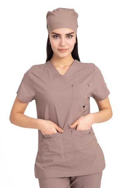 Dr Jogger Scrubs Likralı Koton Kumaş Kadın Toprak