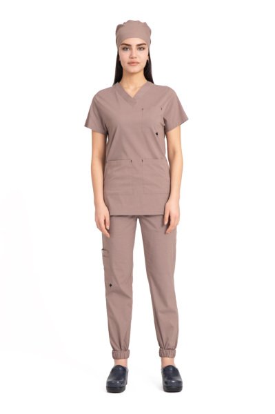 Dr Jogger Scrubs Likralı Koton Kumaş Kadın Toprak
