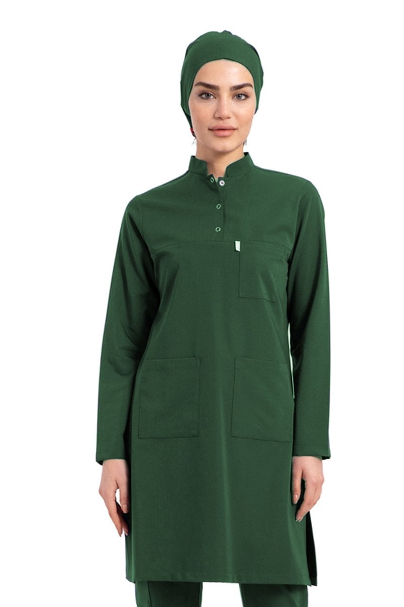 Labor Tesettür Scrubs Forma TST-03 | Elastik Likralı Pamuklu | Doktor & Hemşire 36/XS - Haki Yeşil