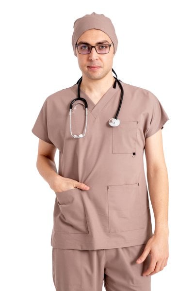 Dr Elastik Scrubs Likralı Pamuklu Erkek Toprak Renk