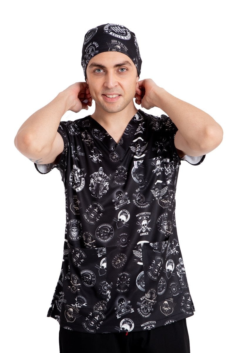 Cerrahi forma erkek tek üst motosiklet logolu