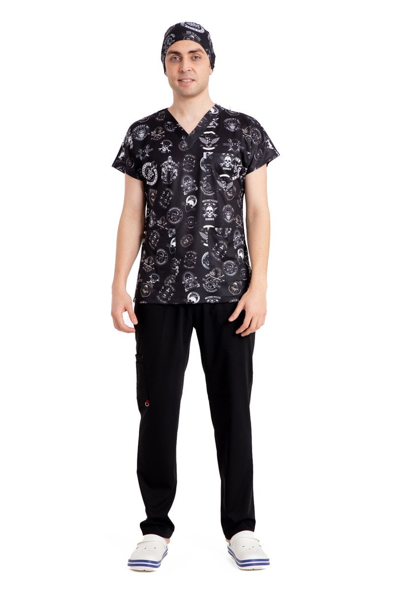 Cerrahi forma erkek tek üst motosiklet logolu