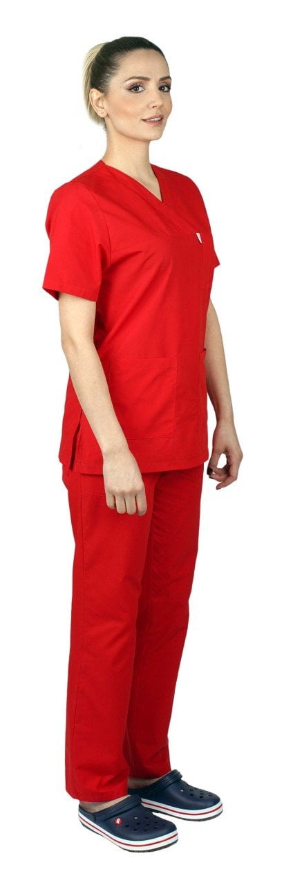 Cerrahi Forma Takımları Kadın Terikoton Kumaş Tüm Renkler 46-2XL - Kırmızı