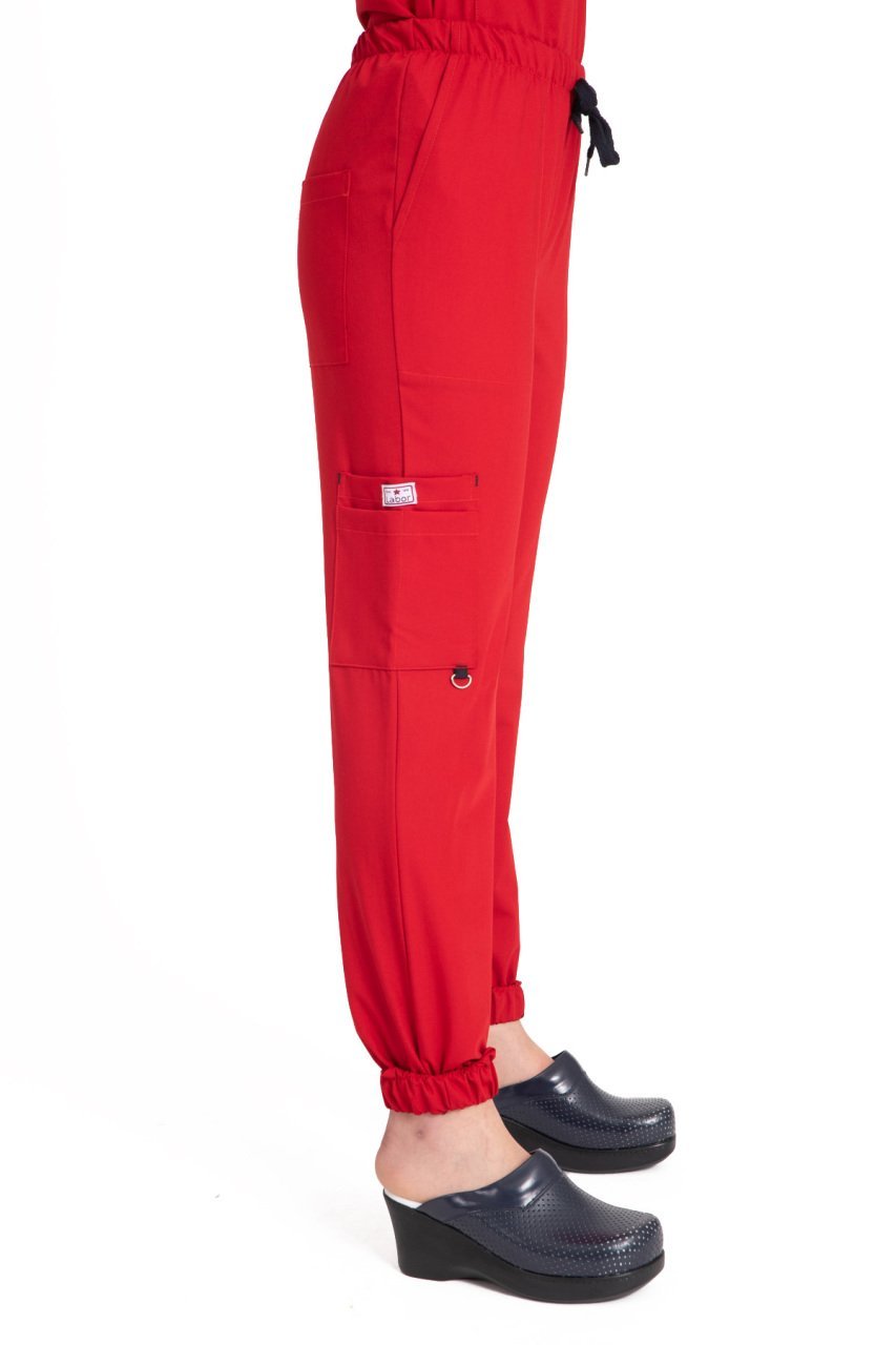 Kadın Dr. Jogger Scrubs Pantolon | Esnek Likralı Terikoton Tek Alt | LABOR Kırmızı - 50-4XL Özel Sipariş