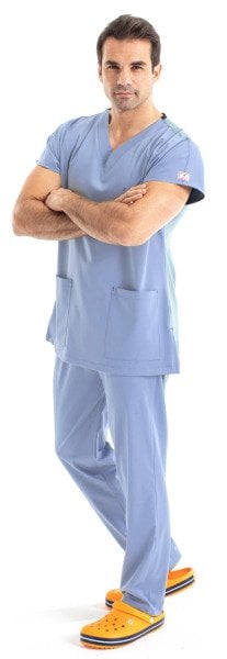Dr Elastik Scrubs Likralı Pamuklu Erkek Açık Mavi