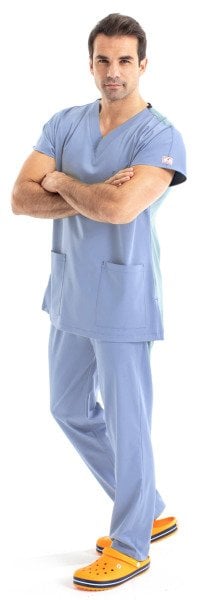 Dr Elastik Scrubs Likralı Pamuklu Erkek Açık Mavi