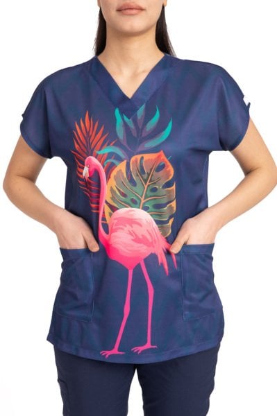 Büyük Flamingo Desenli Tek Üst Forma Kadın 50