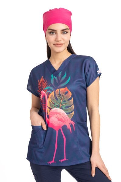 Büyük Flamingo Desenli Tek Üst Forma Kadın 50