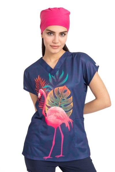 Büyük Flamingo Desenli Tek Üst Forma Kadın 50