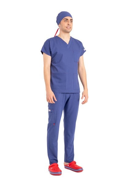 Dr Elastik Scrubs Likralı Pamuklu Erkek İndigo