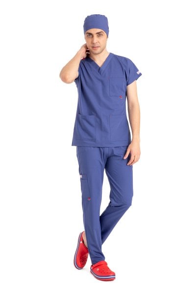 Dr Elastik Scrubs Likralı Pamuklu Erkek İndigo