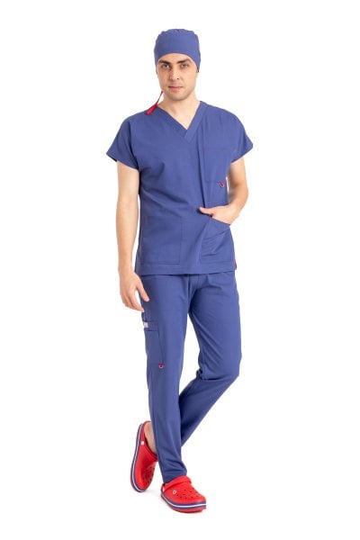Dr Elastik Scrubs Likralı Pamuklu Erkek İndigo