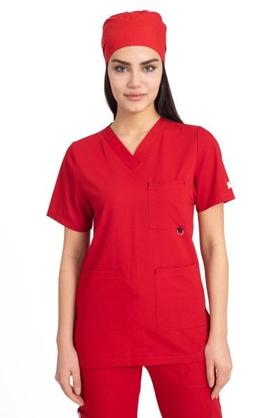 Dr Jogger Scrubs Likralı Koton Kumaş Kadın Kırmızı