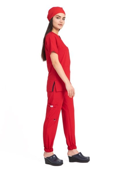 Dr Jogger Scrubs Likralı Koton Kumaş Kadın Kırmızı
