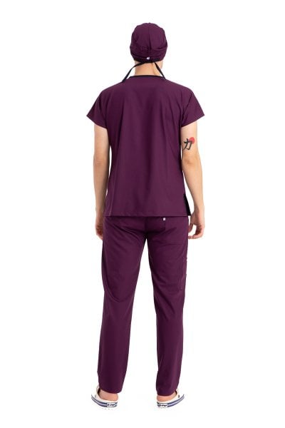 Dr Elastik Scrubs Likralı Pamuklu Erkek Mürdüm