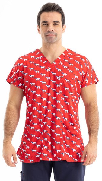 Kırmızı Köpekli Desen Erkek Tek Üst No:12