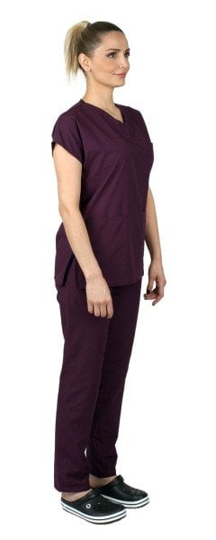 Dr.Greys Modeli Cerrahi Forma Bayan Takım Terikoton Kumaş Mürdüm