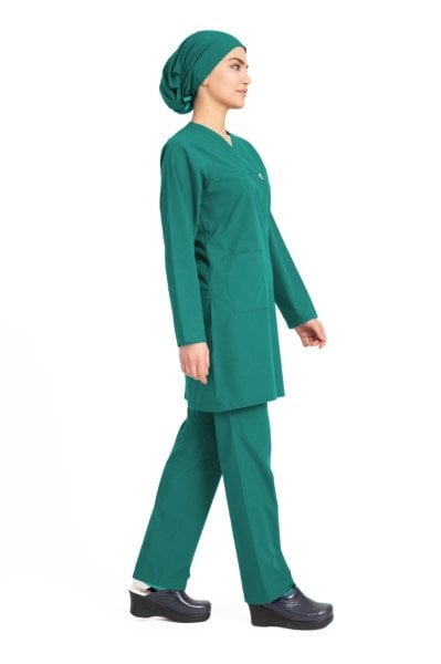 Hemşire Tesettür Terikoton Takım Tst-01 62-10XL Özel Sipariş - Has. Yeşili