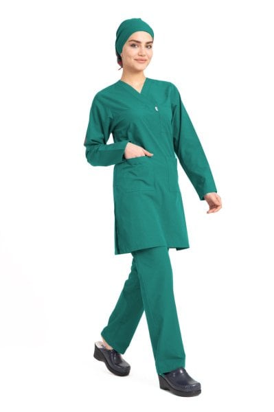 Hemşire Tesettür Terikoton Takım Tst-01 62-10XL Özel Sipariş - Has. Yeşili