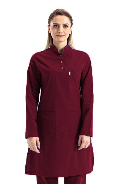 Tesettür Hemşire Forması Hakim Yaka Terikoton Takım Tst03 52-5XL Özel Sipariş - Bordo