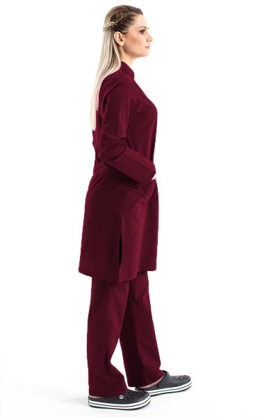Tesettür Hemşire Forması Hakim Yaka Terikoton Takım Tst03 52-5XL Özel Sipariş - Bordo