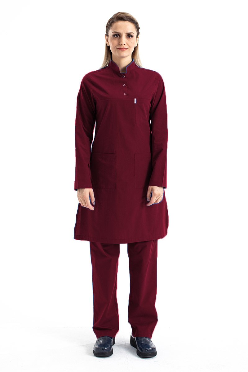 Tesettür Hemşire Forması Hakim Yaka Terikoton Takım Tst03 52-5XL Özel Sipariş - Bordo