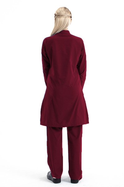 Tesettür Hemşire Forması Hakim Yaka Terikoton Takım Tst03 52-5XL Özel Sipariş - Bordo