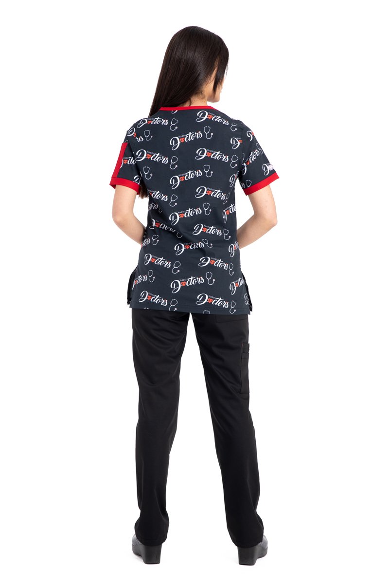 Likralı pamuklu kadın cerrahi takım doktor yazılı Rg-03