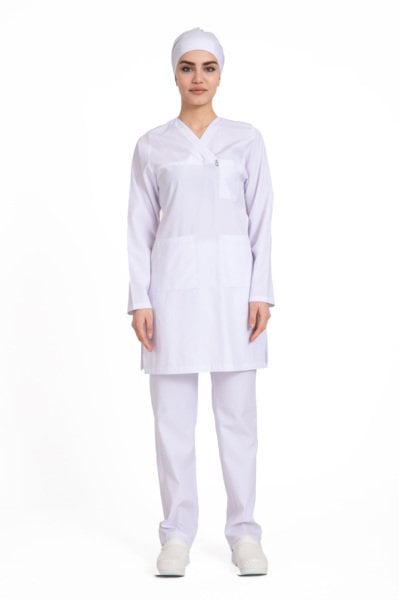 Tesettür hemşire forması beyaz alpaka kumaş tst-01