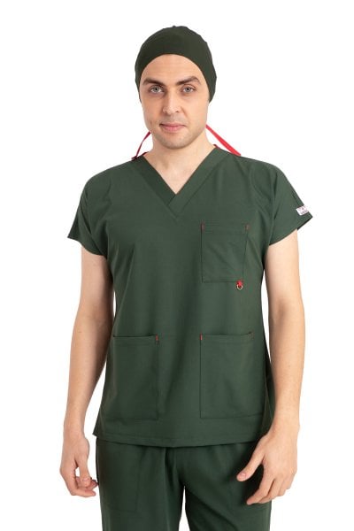Dr Elastik Scrubs Likralı Pamuklu Erkek Haki Yeşil