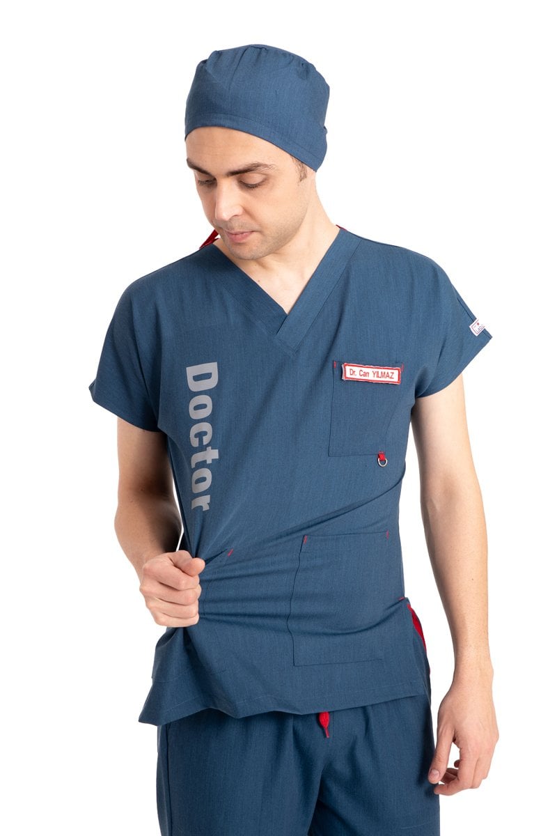 Özel Tasarım Doktor Forması Kot Kumaş Erkek Doktor Yazılı