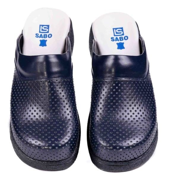 Kadın Sabo Terlik Lacivert Deri - 208 Model - Standart Topuk Anatomik (LABOR)