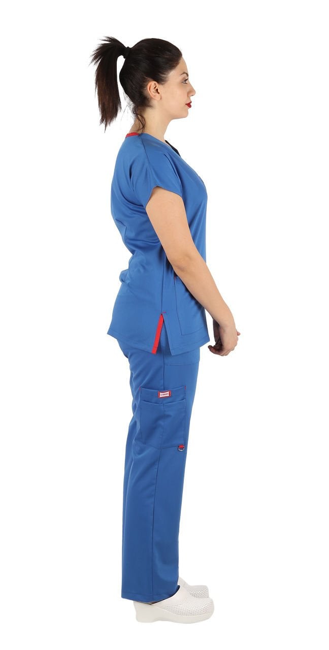 Dr. Elastik Likralı Kadın Cerrahi Scrubs Takımı P. Mavi