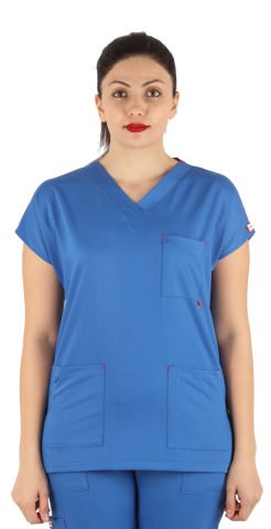 Dr. Elastik Likralı Kadın Cerrahi Scrubs Takımı P. Mavi