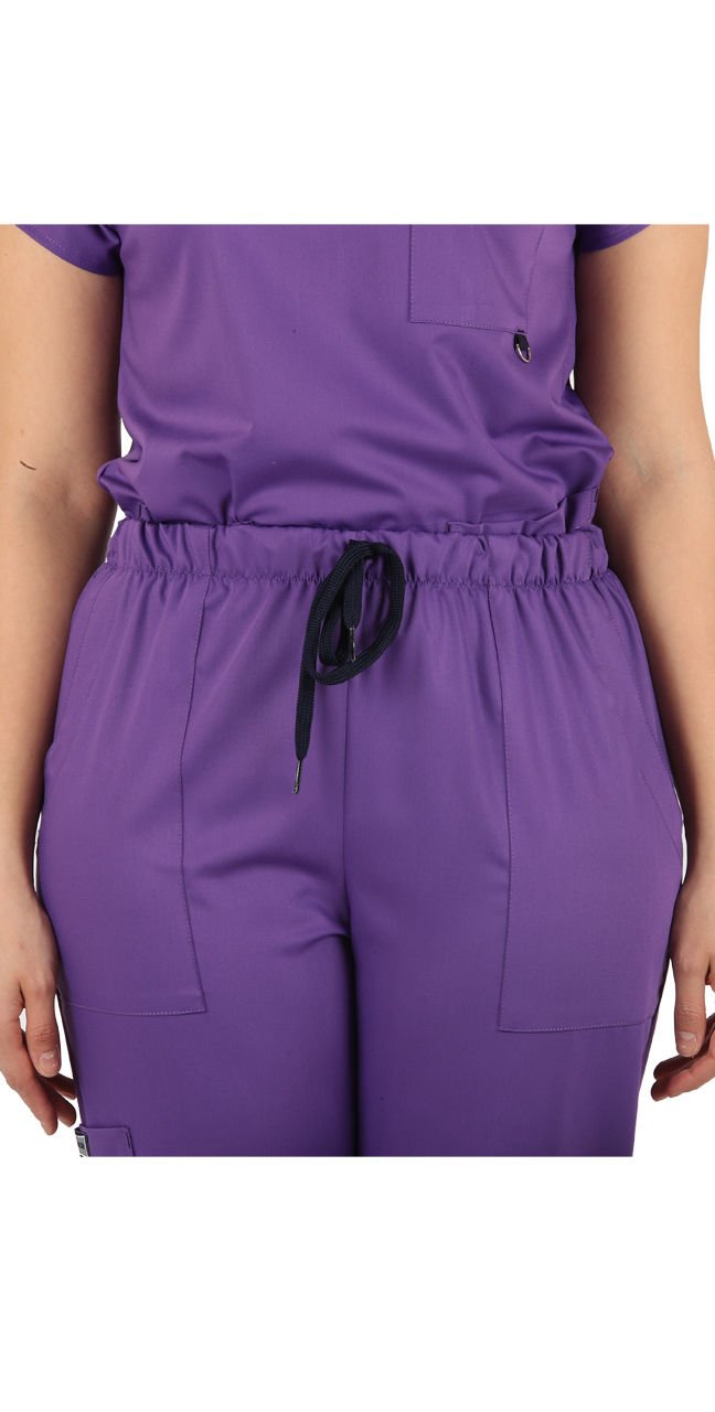 Dr. Elastik Likralı Kadın Cerrahi Scrubs Takımı Mor