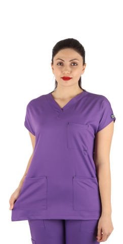 Dr. Elastik Likralı Kadın Cerrahi Scrubs Takımı Mor