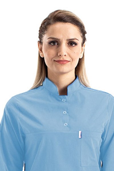 Tesettür Hemşire Forması Hakim Yaka Terikoton Takım Tst03 62-10XL Özel Sipariş - Açık Mavi