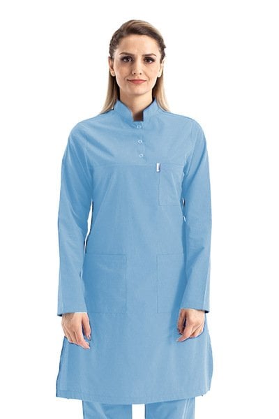 Tesettür Hemşire Forması Hakim Yaka Terikoton Takım Tst03 62-10XL Özel Sipariş - Açık Mavi