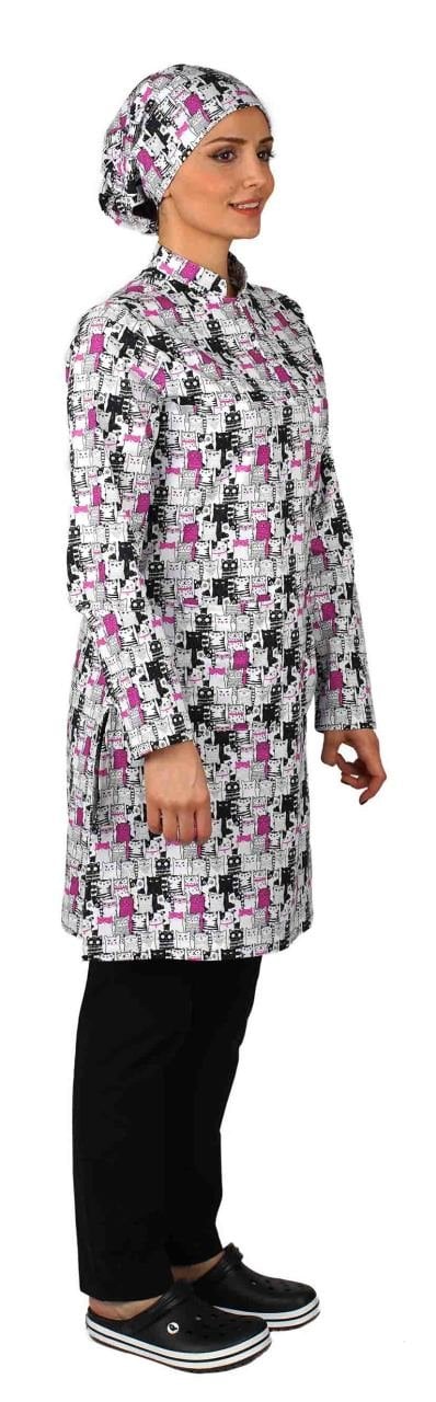 Likralı Pamuklu Tesettür Üst Forma Kedicik Desen