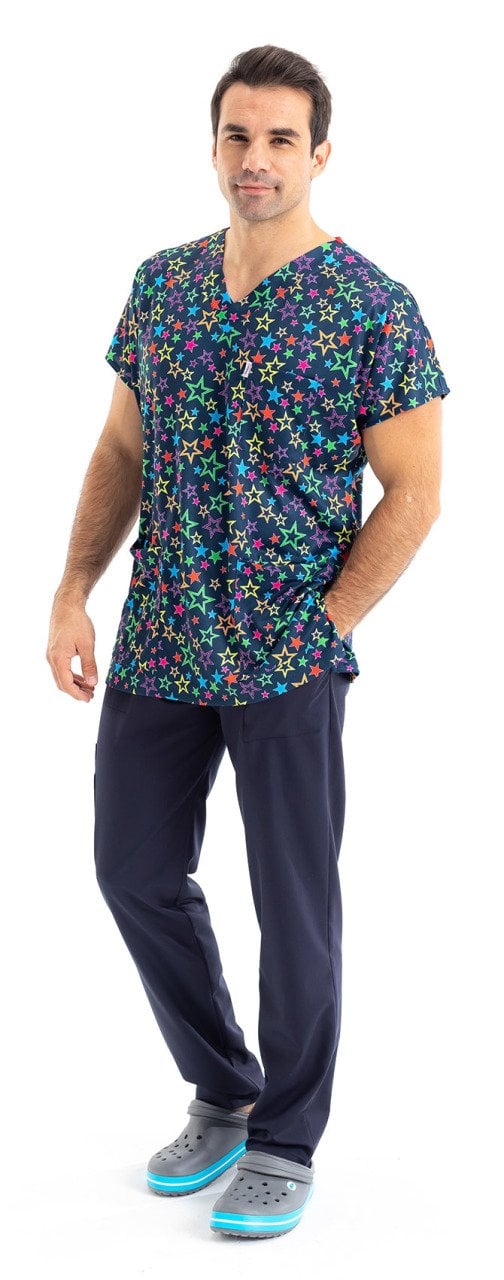 Renkli Yıldız Desenli Erkek Doktor Tek Üst N 9