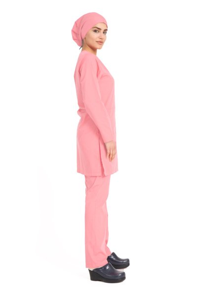 Hemşire Tesettür Terikoton Takım Tst-01 34-XXS - Toz Pembe