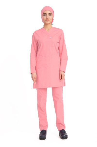 Hemşire Tesettür Terikoton Takım Tst-01 34-XXS - Toz Pembe