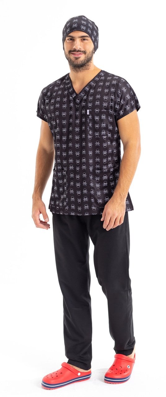 Siyah Kuru Kafa Desenli Erkek Forma Tek Üst no 59