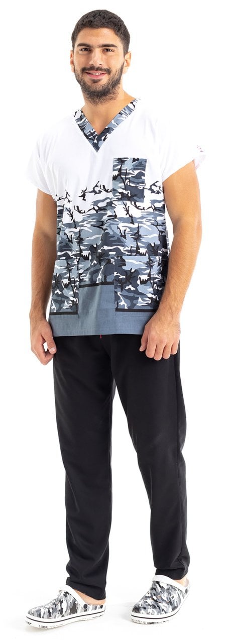 Gri Beyaz Kamuflaj Doktor Erkek Üst Forma Desen 61