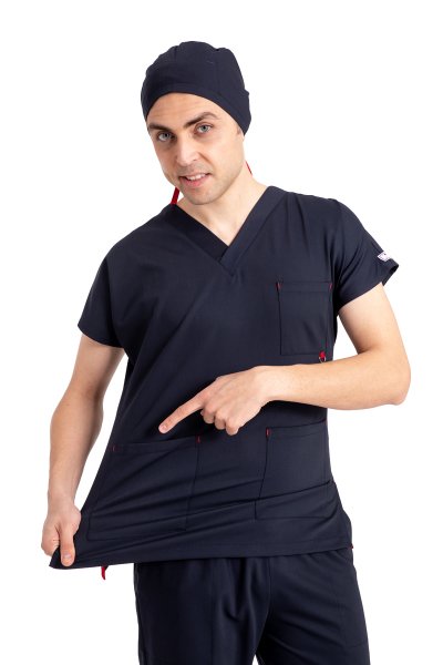 Dr Elastik Scrubs Likralı Pamuklu Erkek Lacivert
