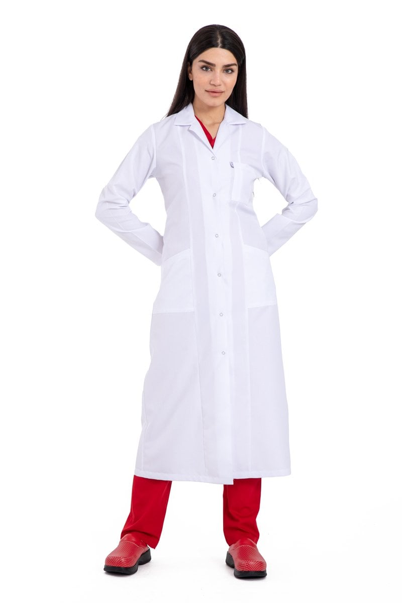 Tesettür Boy Kadın Beyaz Önlük Ceket Yaka 120 cm Bp10