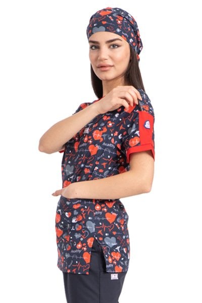 Likralı Pamuklu Kadın Üst Kalp Tıp Desenli rg03